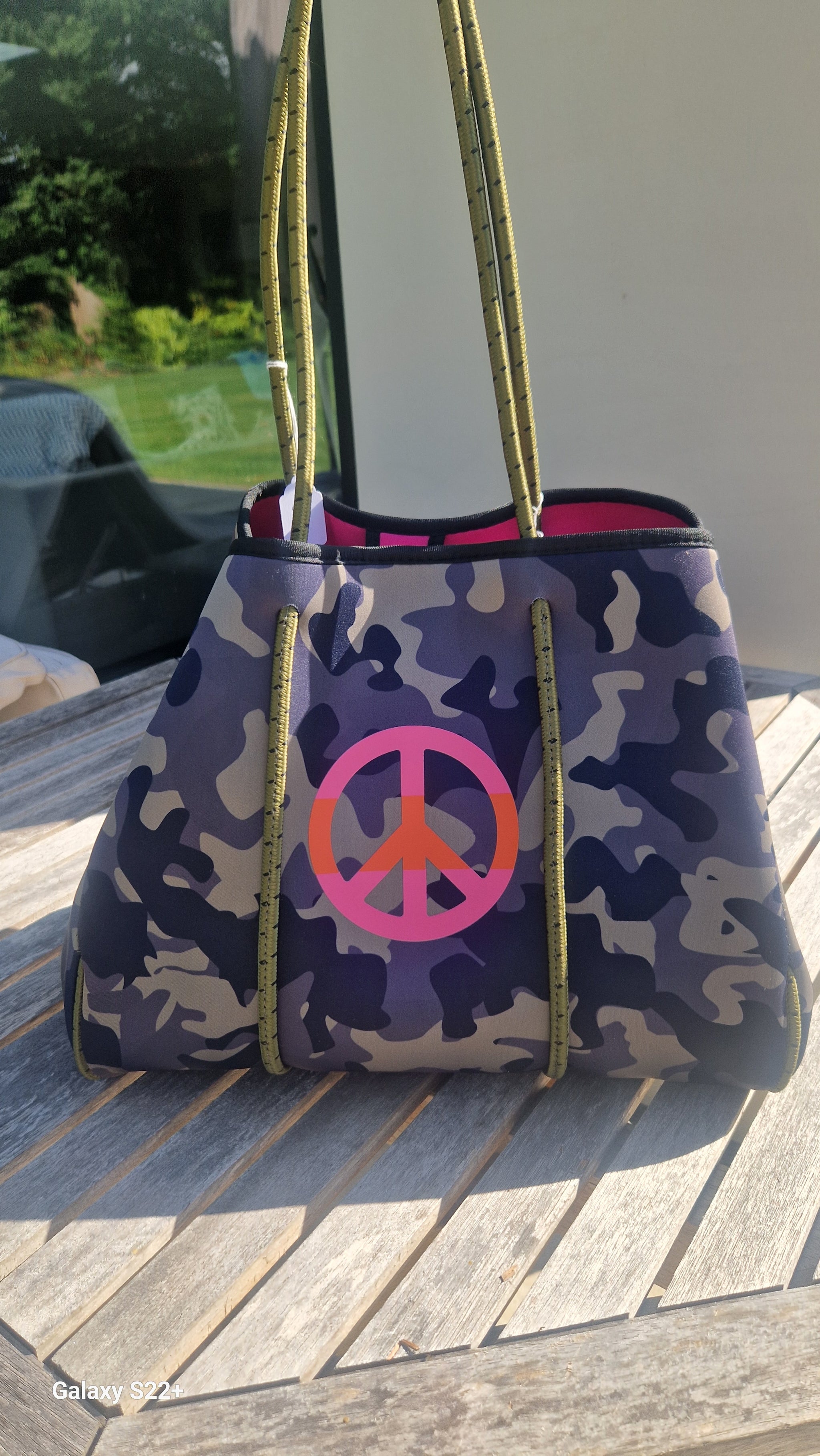 Women's Black Brown Camo Neoprene Tote top Bag